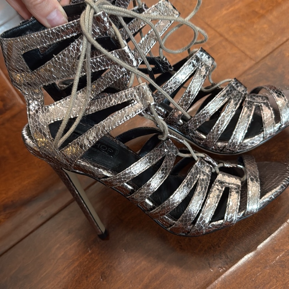 Topshop Silver Pewter Snake Lace up Heels - Picture 2 of 6
